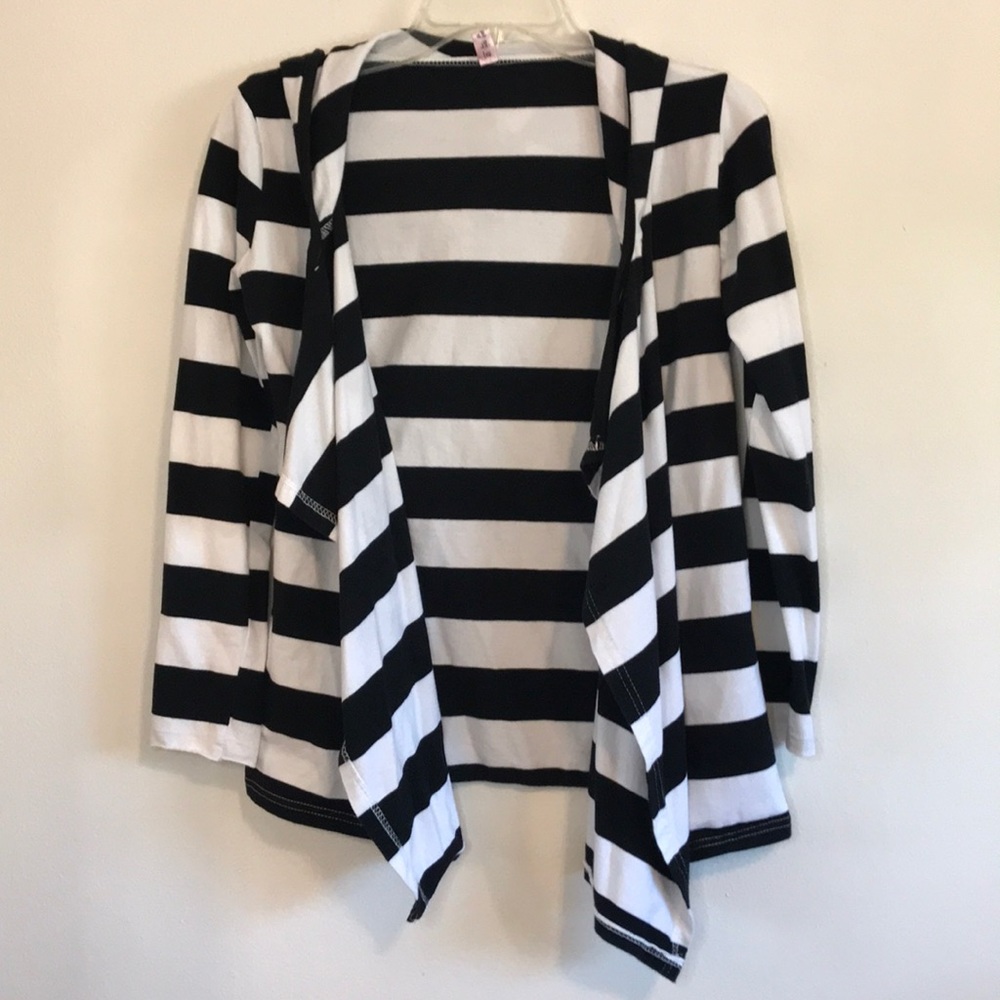 Striped hooded drape front cardigan size S